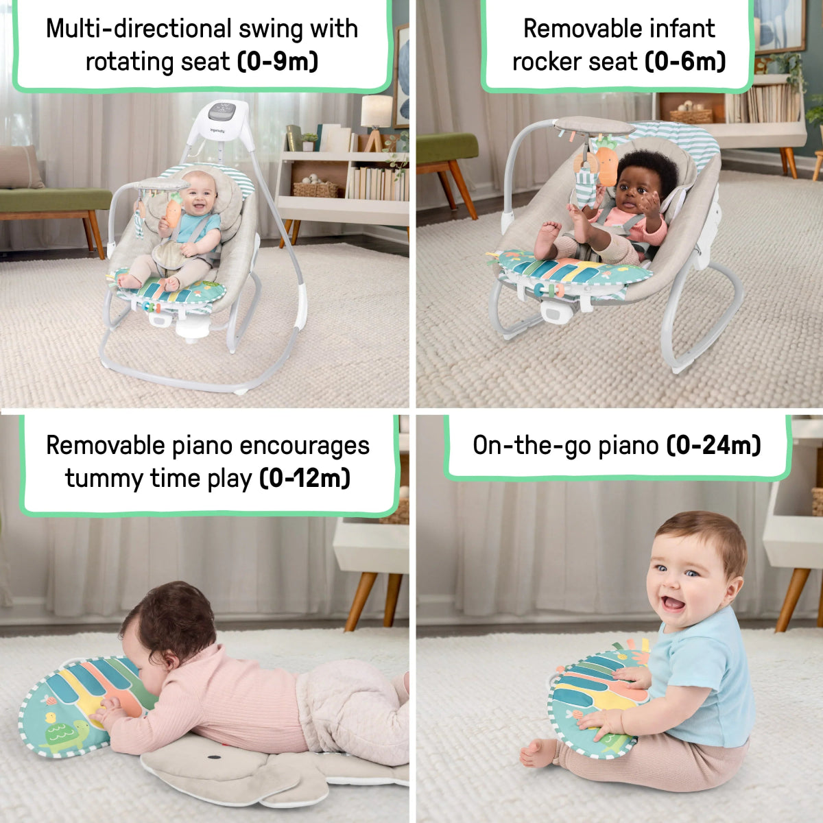 SimpleComfort Piano Playtime 4 - in - 1 Baby Swing & Rocker | Swing | Ingenuity for Mamas & Papas LB - Christmas