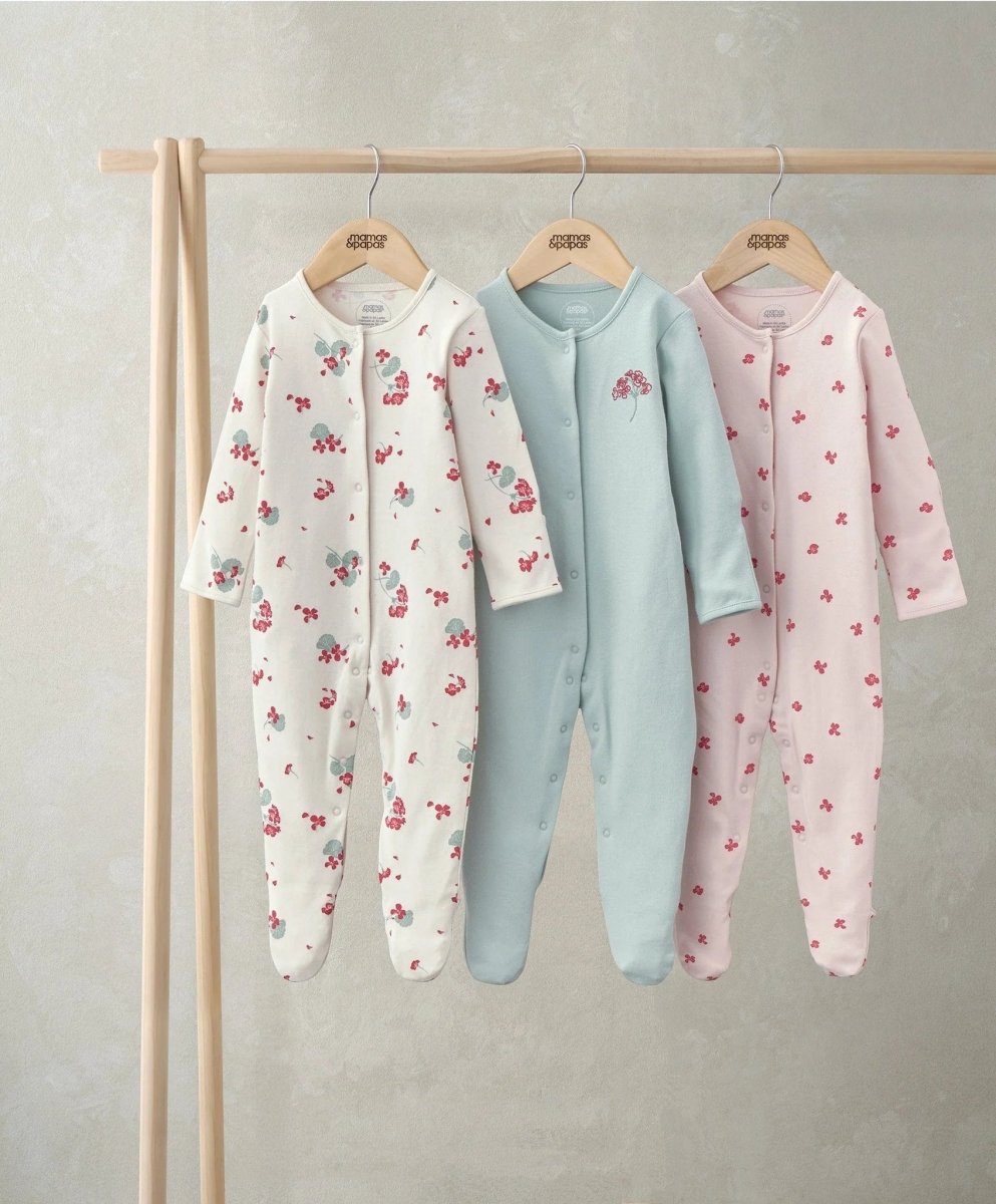 Sleepsuits (Pack of 3) - Geranium Print | Sleepsuit | Mamas & Papas for Mamas & Papas LB - 6hr
