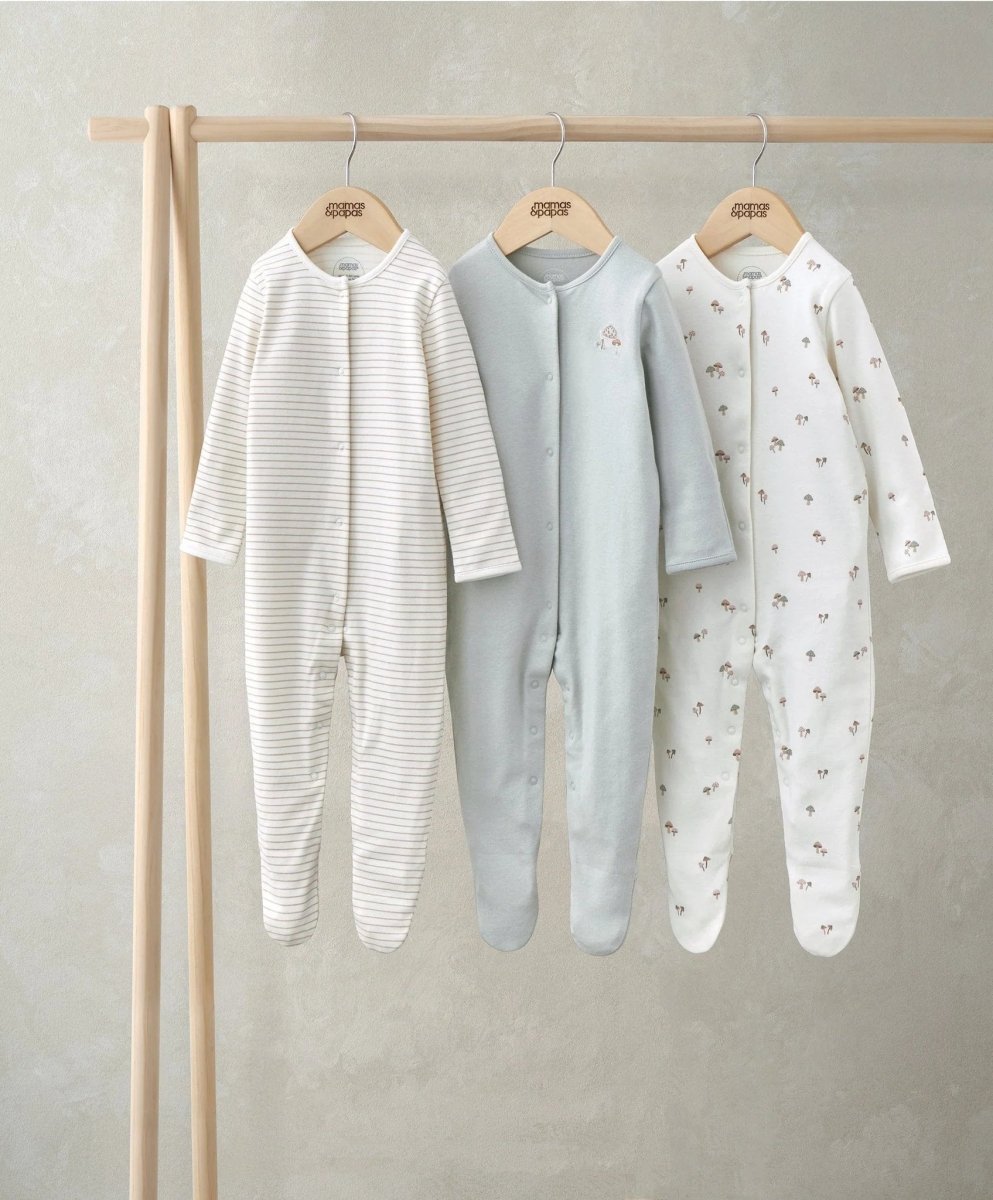 Sleepsuits (Pack of 3) - Mushroom Print New Born | Sleepsuit | Mamas & Papas for Mamas & Papas LB - 6hr