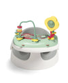 Baby floor seat with activity tray, mint top and light gray base, yellow mirror toy