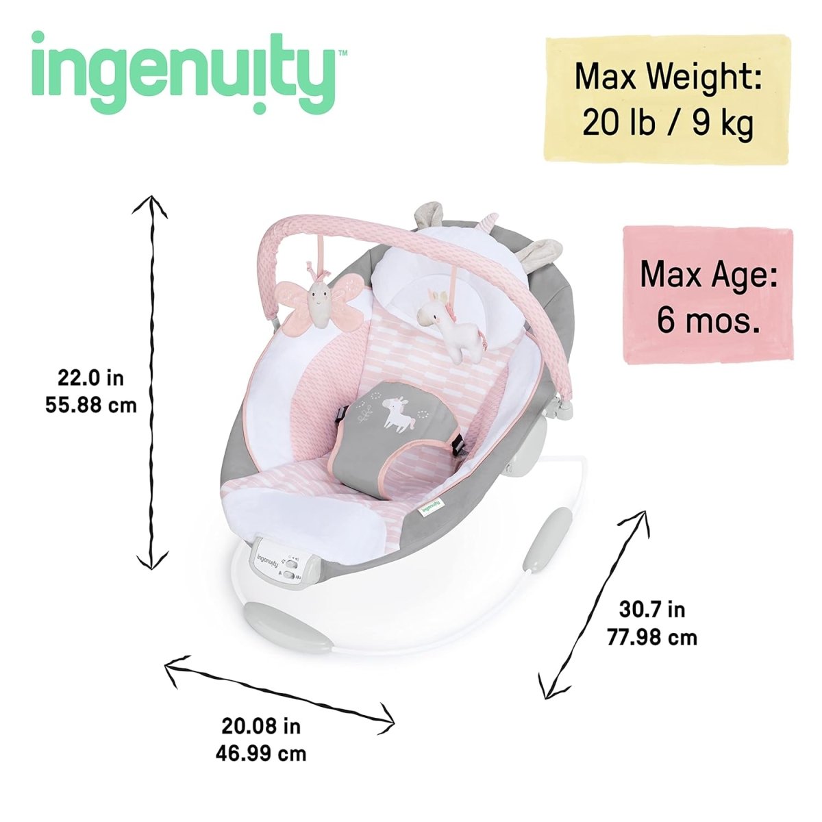 Soothing Baby Bouncer Infant Seat with Vibrations | Bouncer | Ingenuity for Mamas & Papas LB - Activity & Sensory Toys