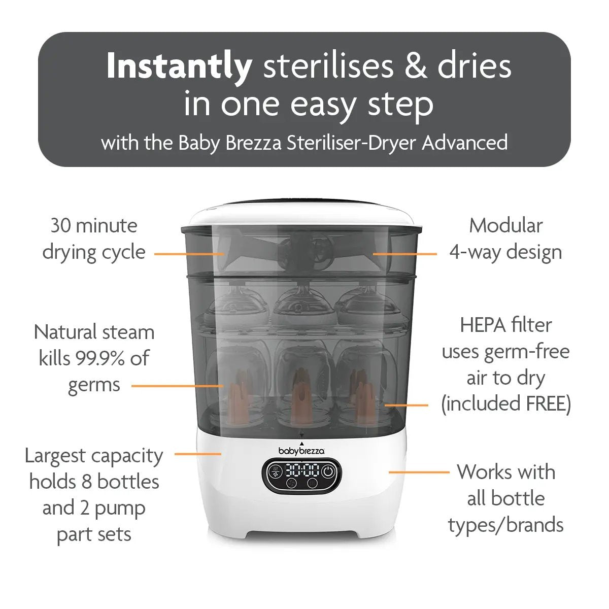 Steriliser Dryer Advanced | Sterilizer | Baby Brezza for Mamas & Papas LB - Bottle Feeding