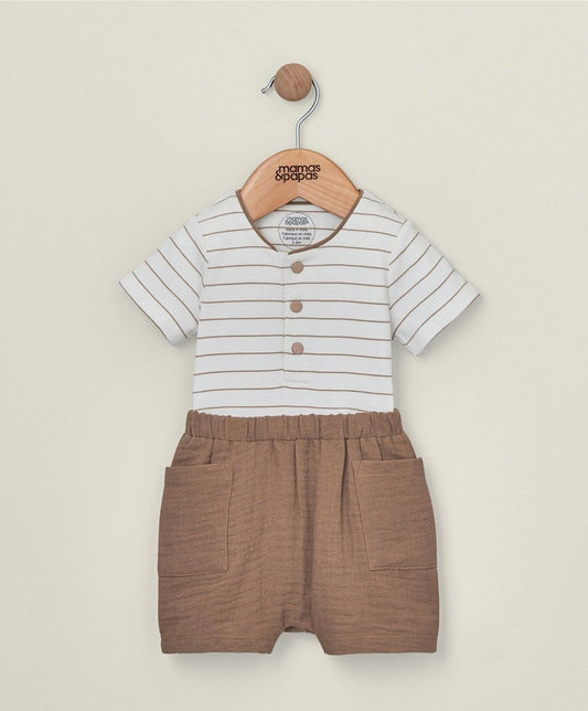 Stripe Bodysuit & Short Outfit Set | Sleepsuit | Mamas & Papas for Mamas & Papas LB - 6hr