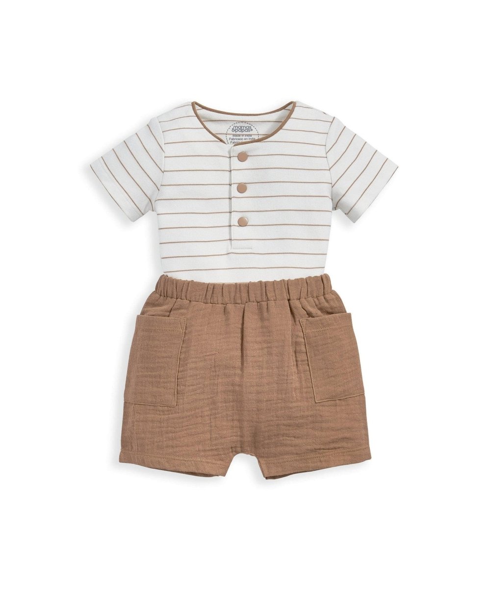 Stripe Bodysuit & Short Outfit Set | Sleepsuit | Mamas & Papas for Mamas & Papas LB - 6hr