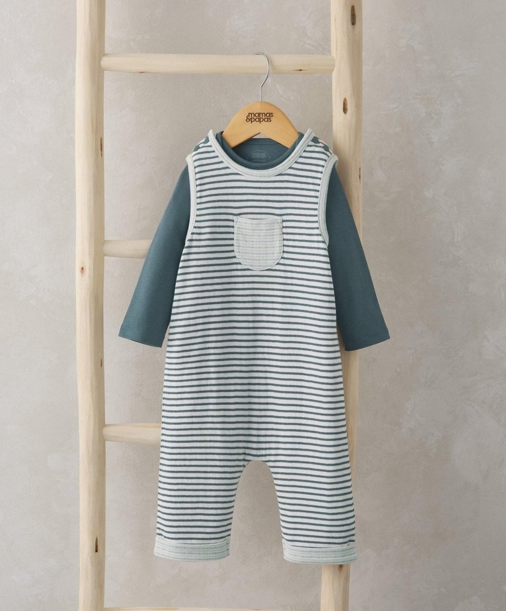 Stripe Dungarees & Bodysuit Outfit Set | Bodysuit | Mamas & Papas for Mamas & Papas LB - 6hr