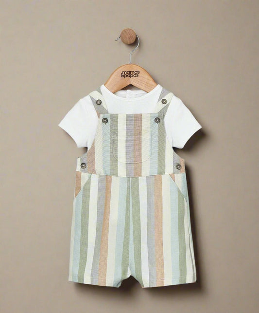 Stripe Woven Dungaree Outfit Set | Dungaree | Mamas & Papas for Mamas & Papas LB - 6hr