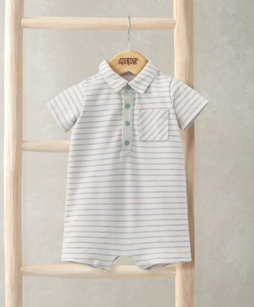 Striped Romper with Collar - White | Romper | Mamas & Papas for Mamas & Papas LB - 6hr