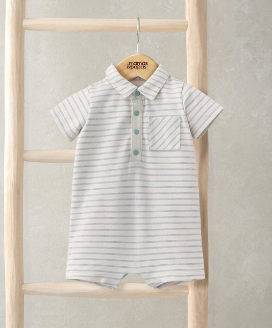 Striped Romper with Collar - White | Romper | Mamas & Papas for Mamas & Papas LB - 6hr