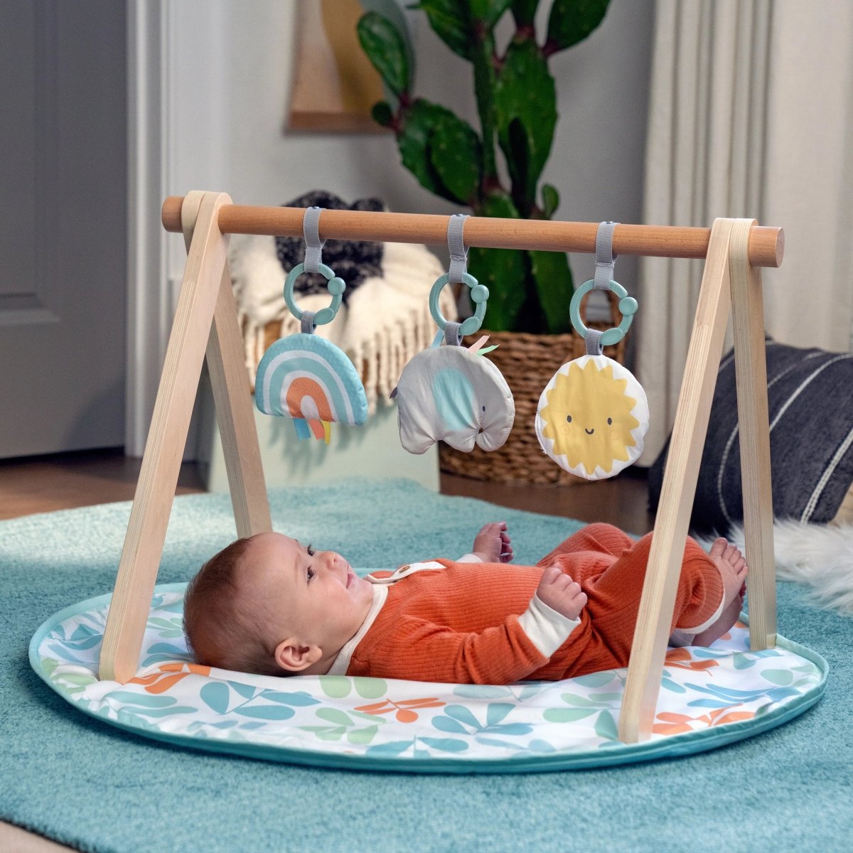 Sun Valley Wooden Toy Arch & Baby Play Mat | Play Gym | Ingenuity for Mamas & Papas LB - Activity & Sensory Toys