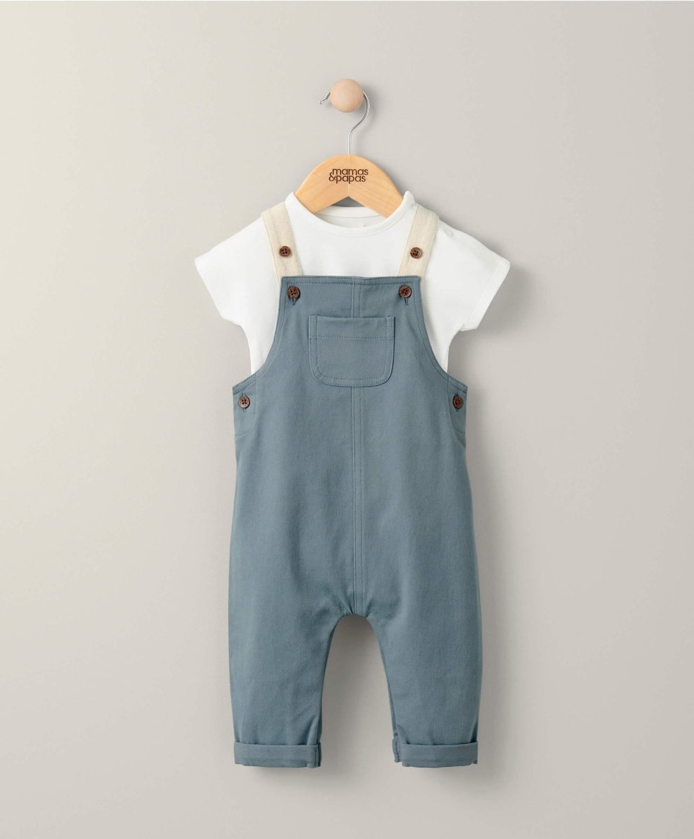 T-Shirt & Dungarees Outfit Set - Blue | Set | Mamas & Papas for Mamas & Papas LB - 6hr