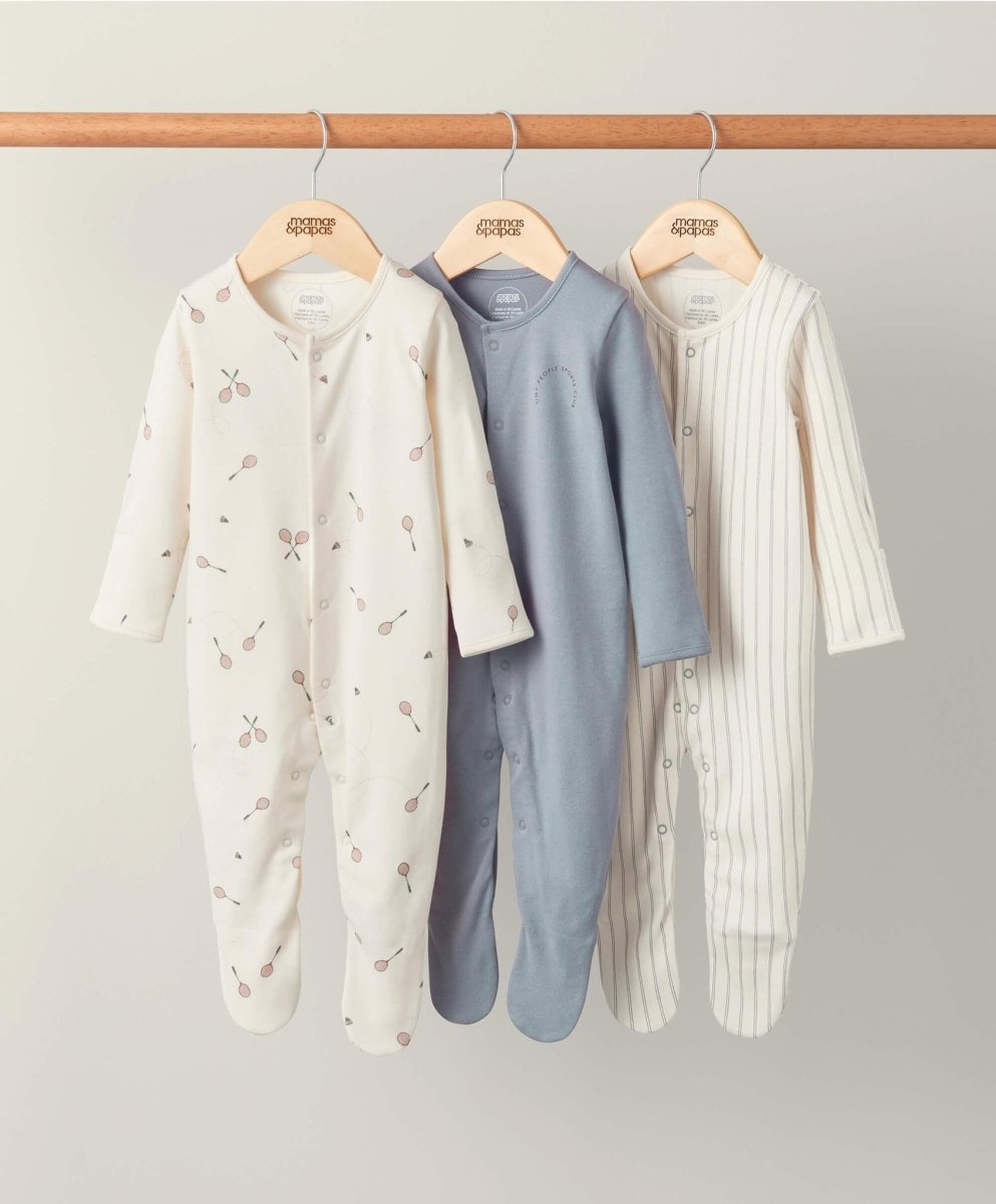 Tiny Sports Club Sleepsuits (Set of 3) - Blue | Sleepsuit | Mamas & Papas for Mamas & Papas LB - 6hr
