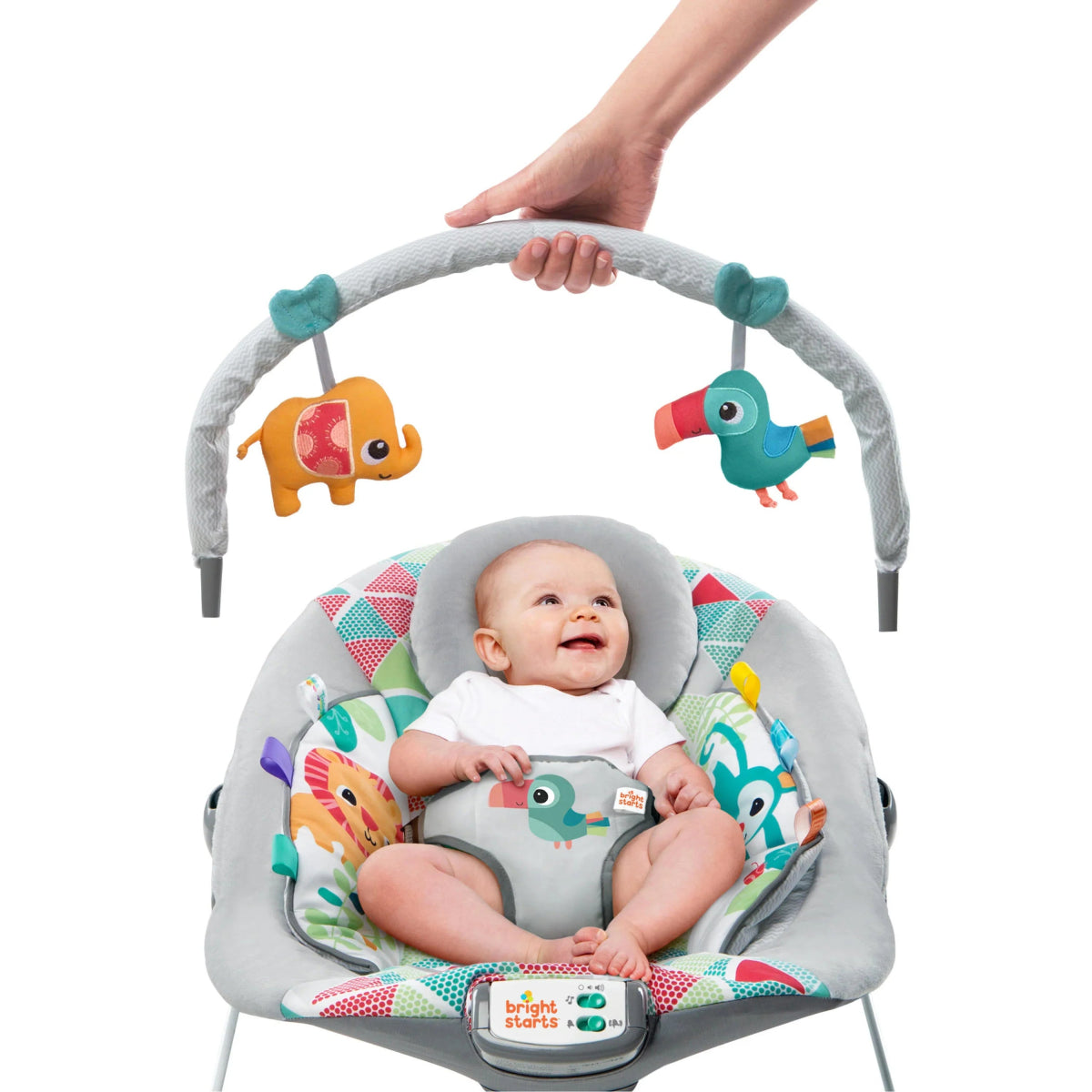 Toucan Tango Bouncer with Soothing Vibrations and Melodies | Bouncer | Bright Starts for Mamas & Papas LB - Furniture & Nursery