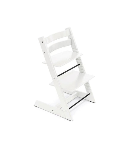 High chair in white wood with two-tier seat and arched backrest