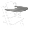 Storm grey plastic high chair tray mounted on a high chair frame