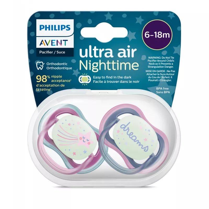 Ultra Air Night Time Soother 6 - 18m Pack of 2 Dreams | Pacifier | Avent for Mamas & Papas LB - 6hr