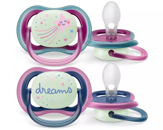 Ultra Air Night Time Soother 6 - 18m Pack of 2 Dreams | Pacifier | Avent for Mamas & Papas LB - 6hr