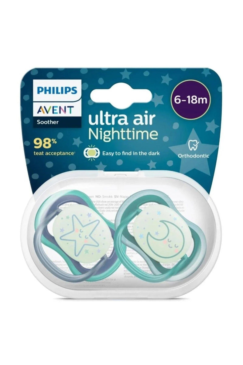 Ultra Air Night Time Soother 6 - 18m Pack of 2 | Pacifier | Avent for Mamas & Papas LB - 6hr