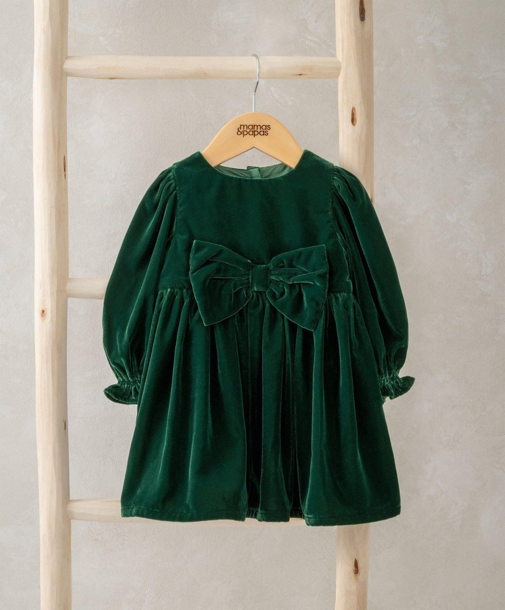 Velvet Bow Dress Green | Dress | Mamas & Papas for Mamas & Papas LB - 6hr