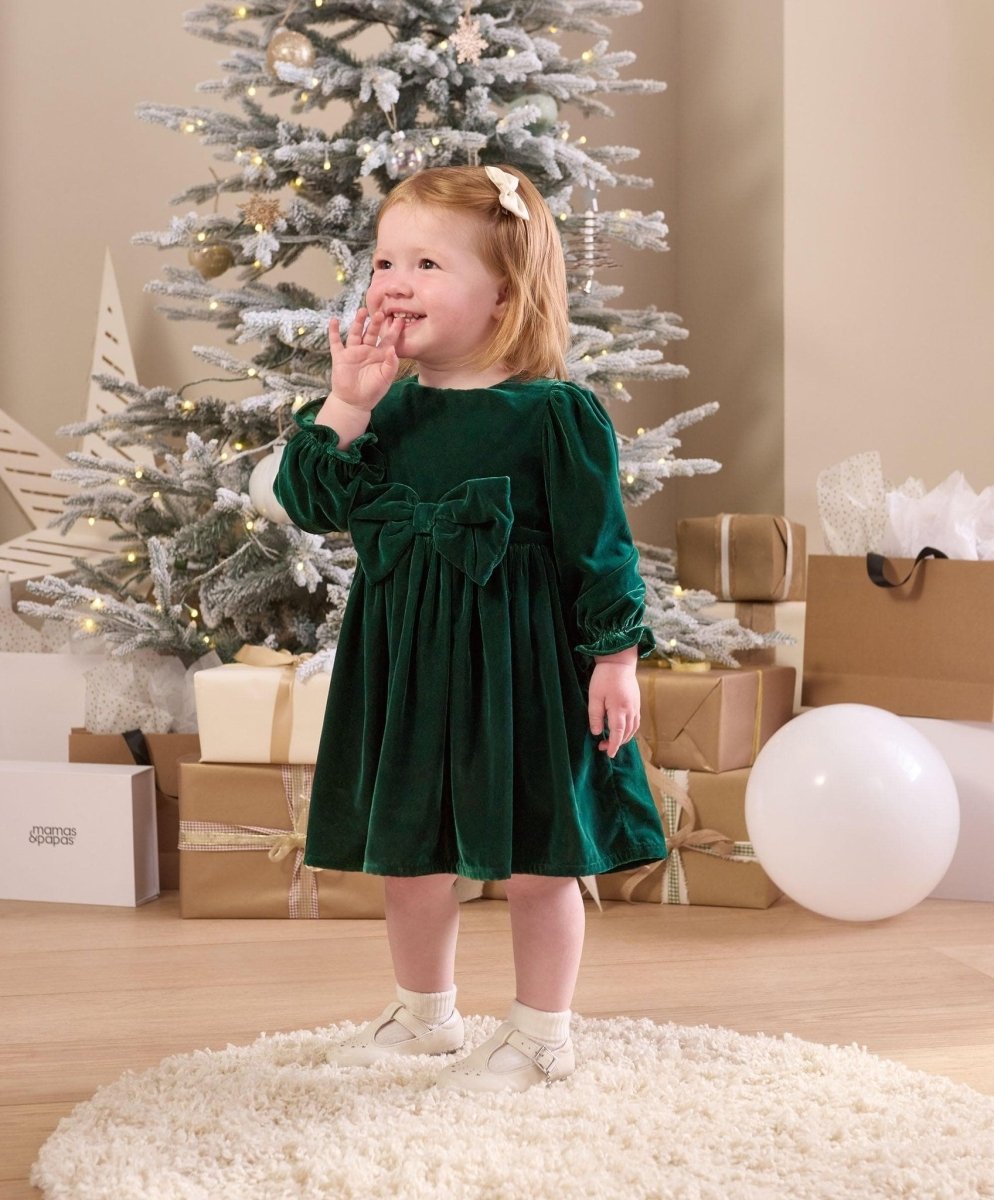 Velvet Bow Dress Green | Dress | Mamas & Papas for Mamas & Papas LB - 6hr