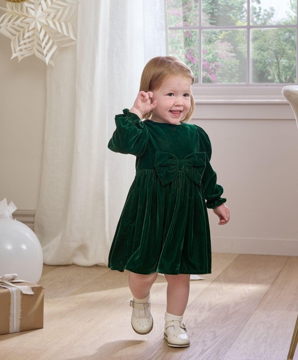 Velvet Bow Dress Green | Dress | Mamas & Papas for Mamas & Papas LB - 6hr