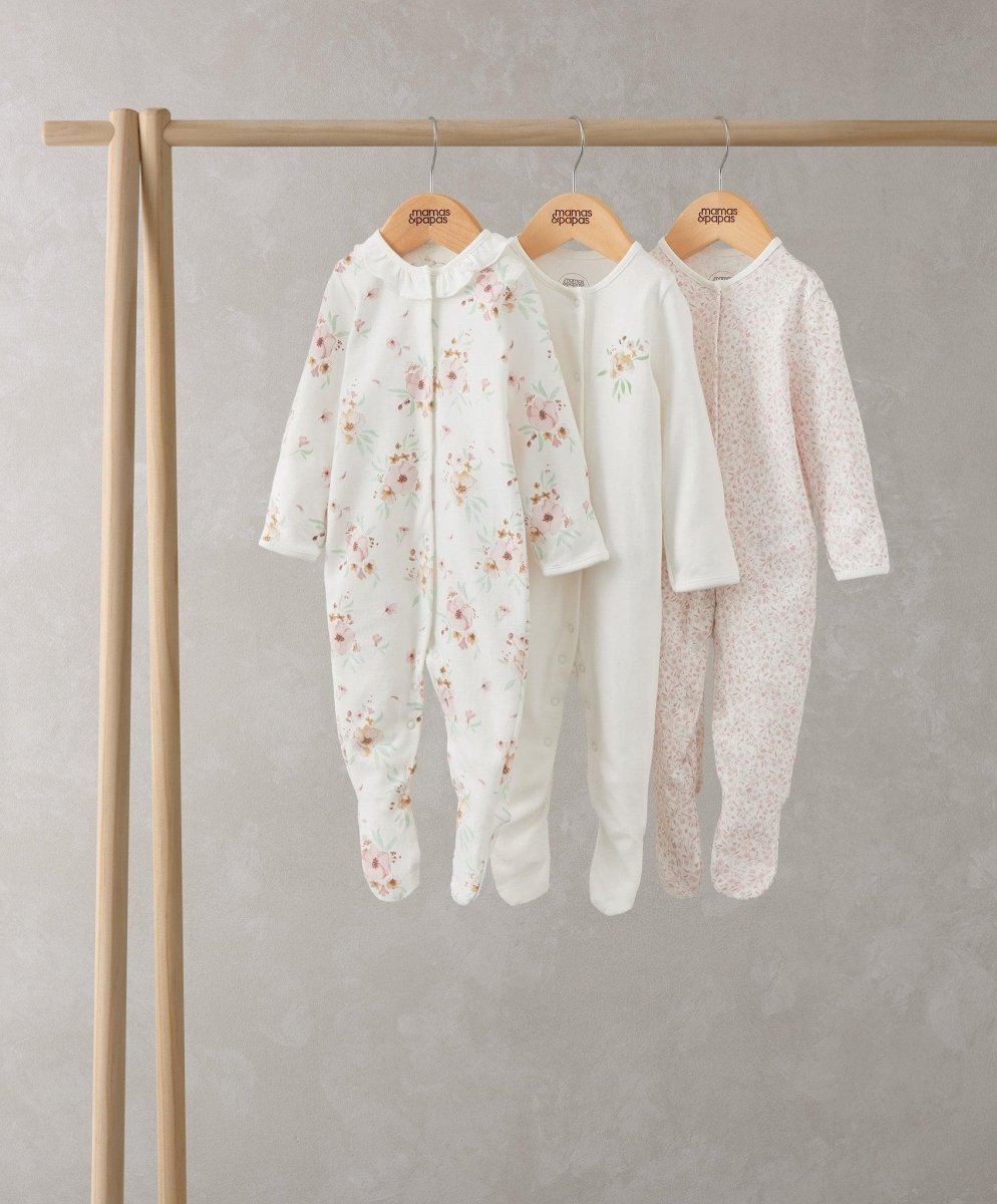 Watercolour Flowers Sleepsuits (Set of 3) | Bodysuit | Mamas & Papas for Mamas & Papas LB - 6hr