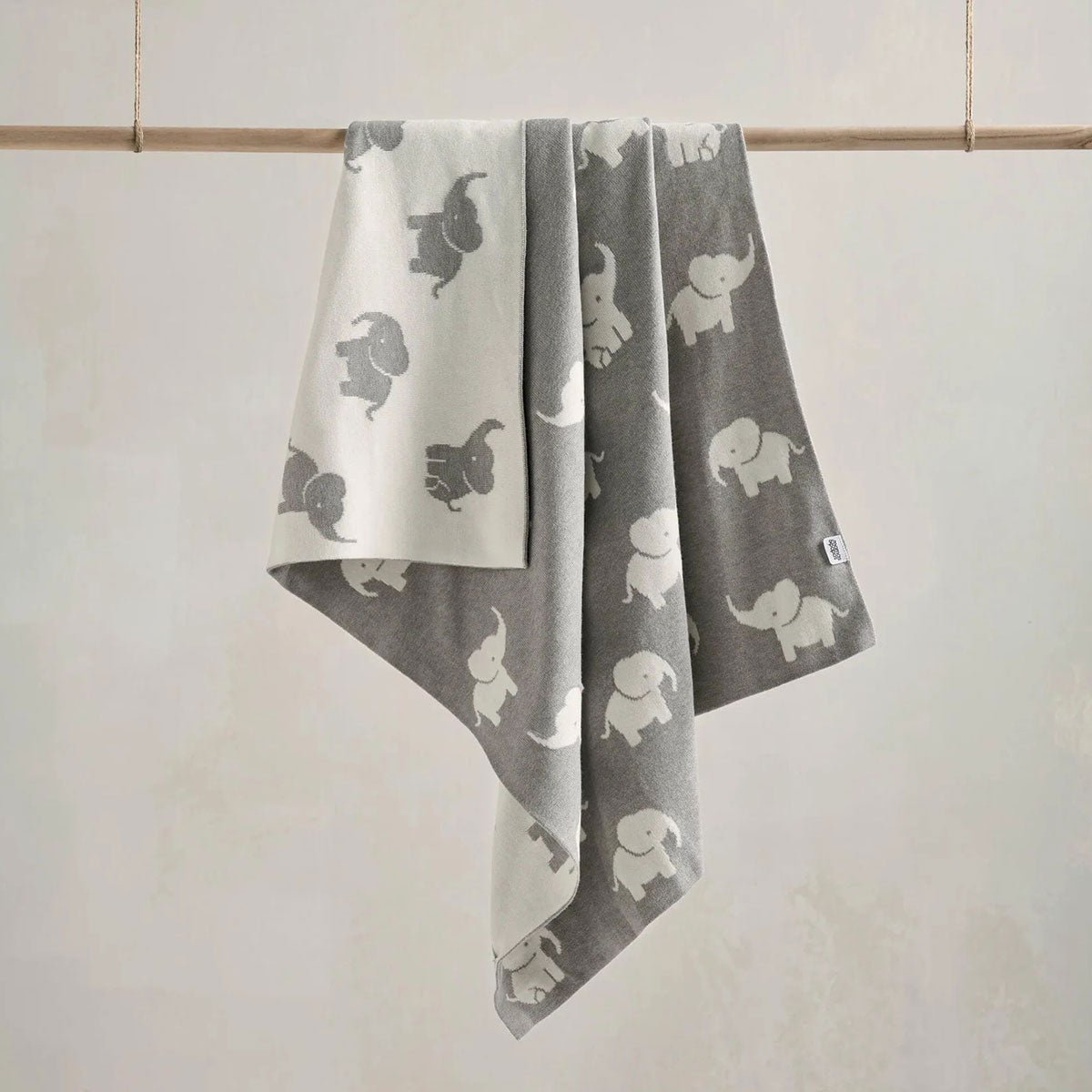 Welcome To The World Knitted Elephant Blanket - Grey | Blanket | Mamas & Papas for Mamas & Papas LB - 6hr