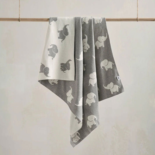Welcome To The World Knitted Elephant Blanket - Grey | Blanket | Mamas & Papas for Mamas & Papas LB - 6hr