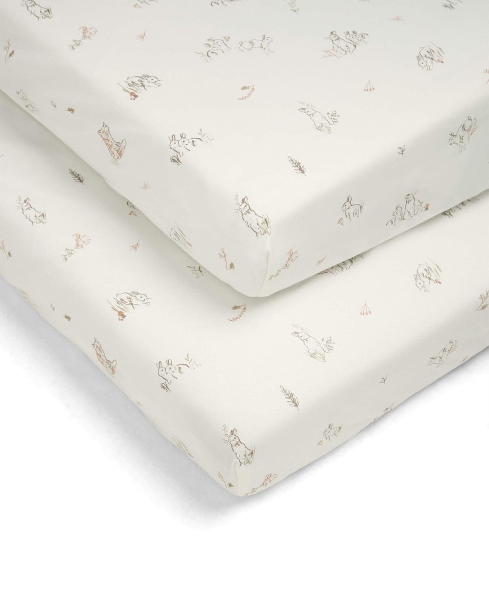 Welcome To The World Seedling Cotbed Fitted Sheets Bunny/Fox Pack of 2 | Nursery Bedding | Mamas & Papas for Mamas & Papas LB - Furniture & Nursery