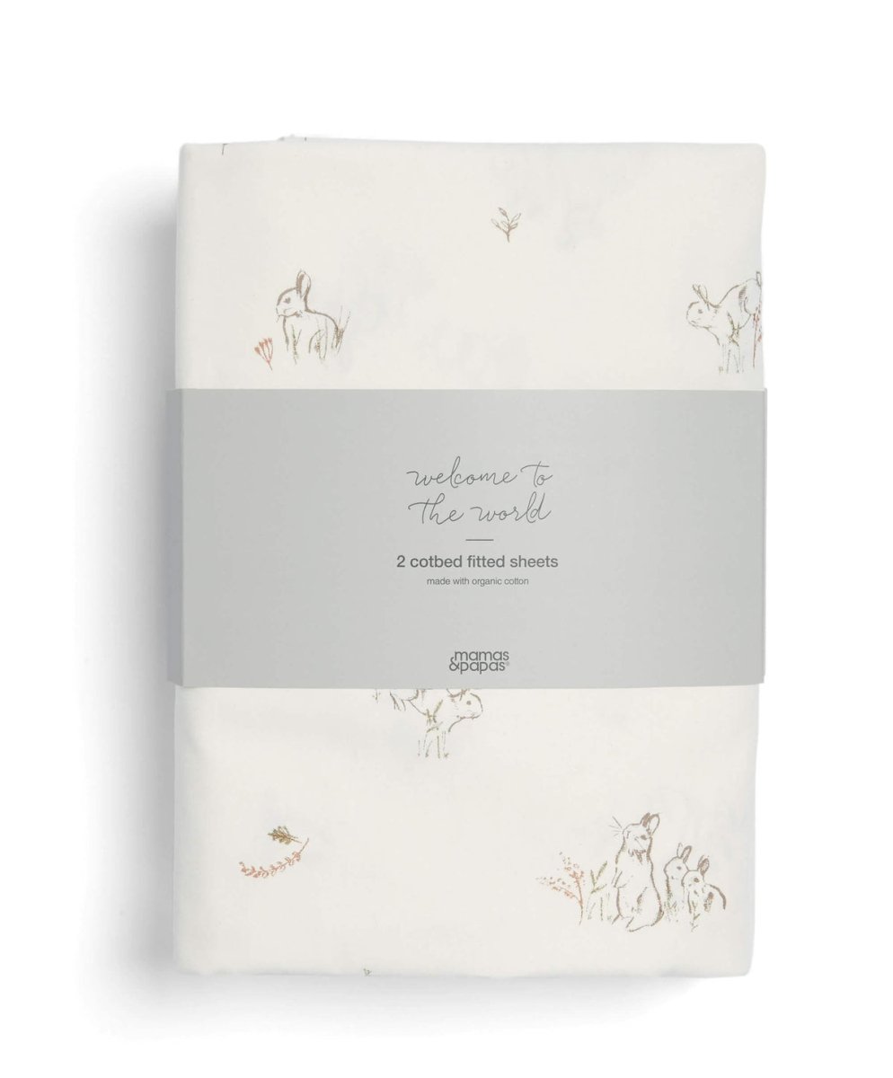 Welcome To The World Seedling Cotbed Fitted Sheets Bunny/Fox Pack of 2 | Nursery Bedding | Mamas & Papas for Mamas & Papas LB - Furniture & Nursery