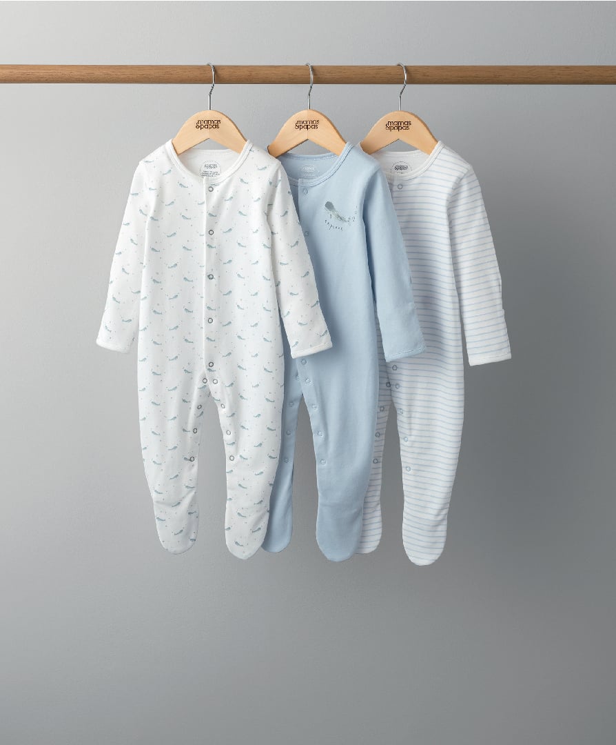 Whales Sleepsuits ( 3 Pack ) | Sleepsuit | Mamas & Papas for Mamas & Papas LB - 6hr