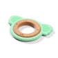 Wood and silicone baby teether ring in mint green with textured grip pads