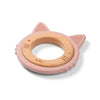 Wood and silicone baby teether ring in pink with textured ear-like silicone grips