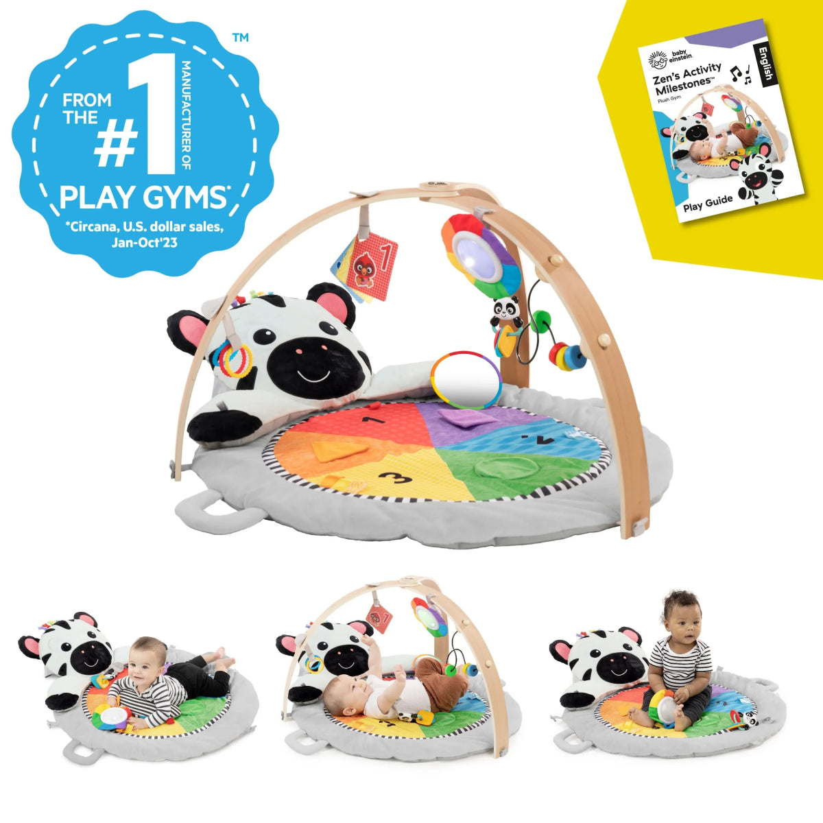 Zen's Activity Milestones Plush Gym, with Wooden Bar, Infant to Toddler | Play Gym | Baby Einstein for Mamas & Papas LB - Activity & Sensory Toys