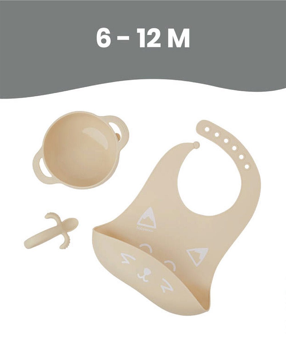 Silicone Bowl, Spoon & Bib Weaning 3pcs Set | Feeding Set | Babymoov for Mamas & Papas LB - 6hr